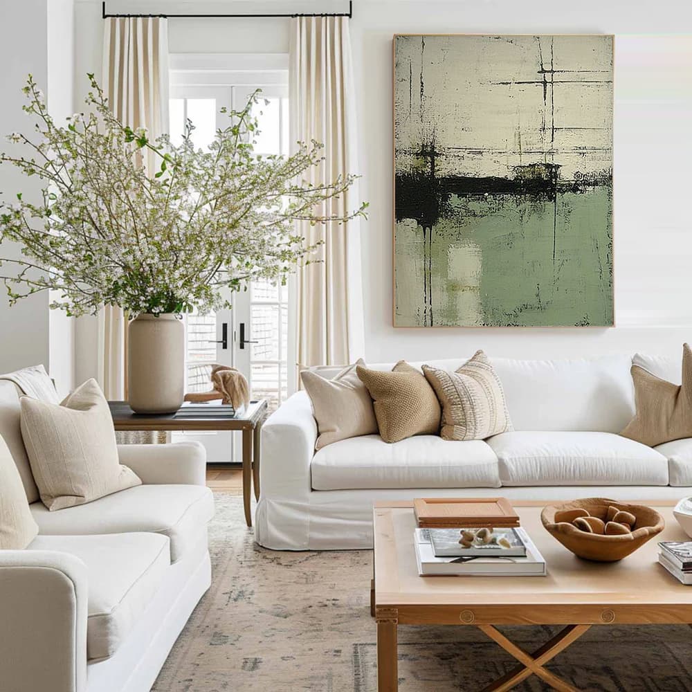 GREEN ABSTRACT ART "DISTANT SHORES"