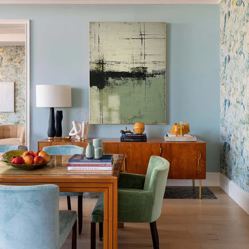 GREEN ABSTRACT ART "DISTANT SHORES"