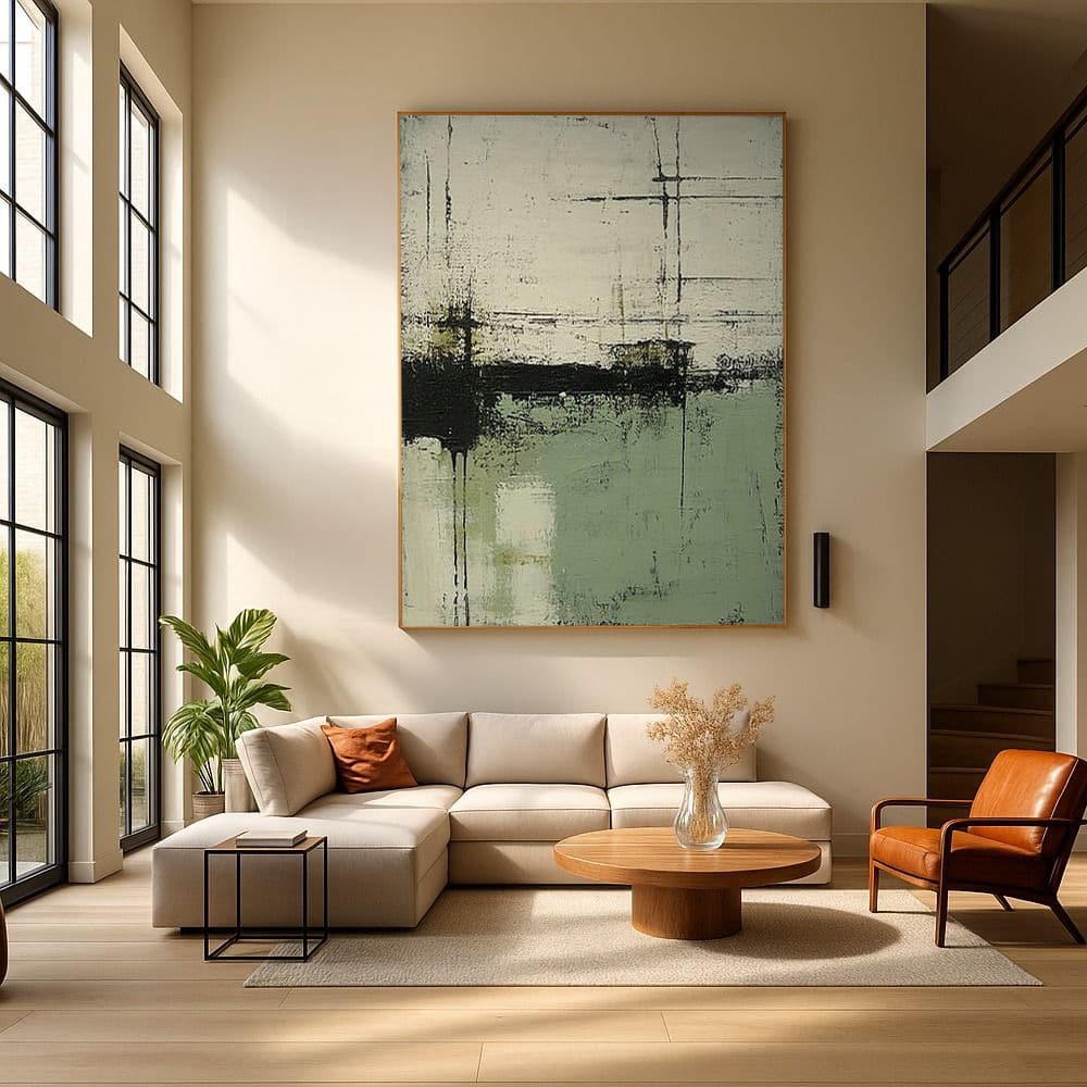 GREEN ABSTRACT ART "DISTANT SHORES"