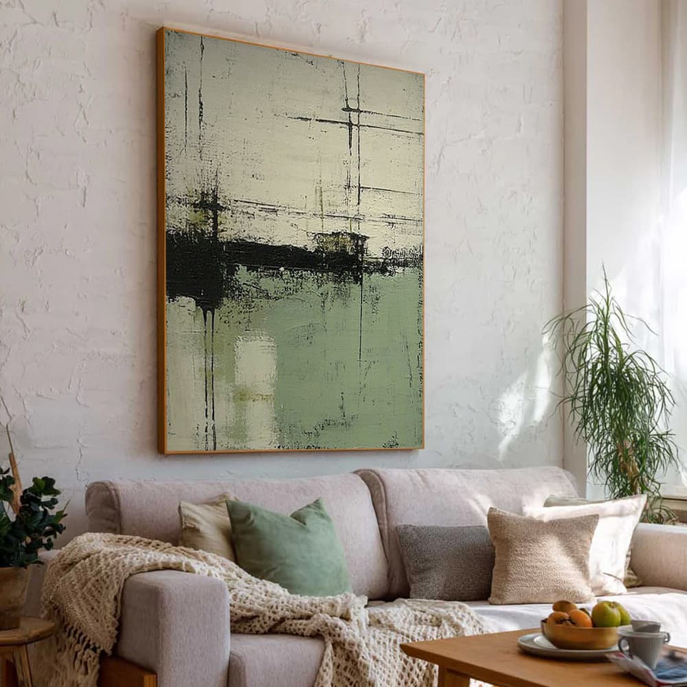 GREEN ABSTRACT ART "DISTANT SHORES"