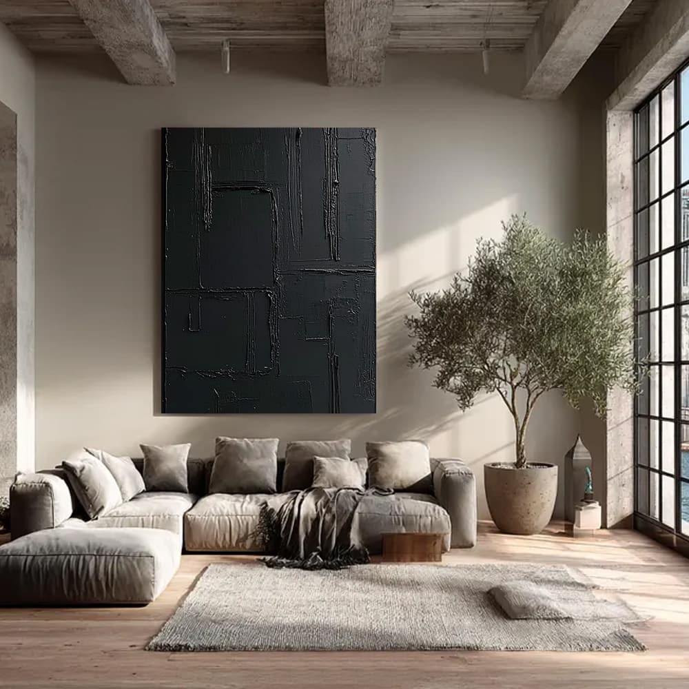 BLACK TEXTURED ART "MIDNIGHT MAZE"