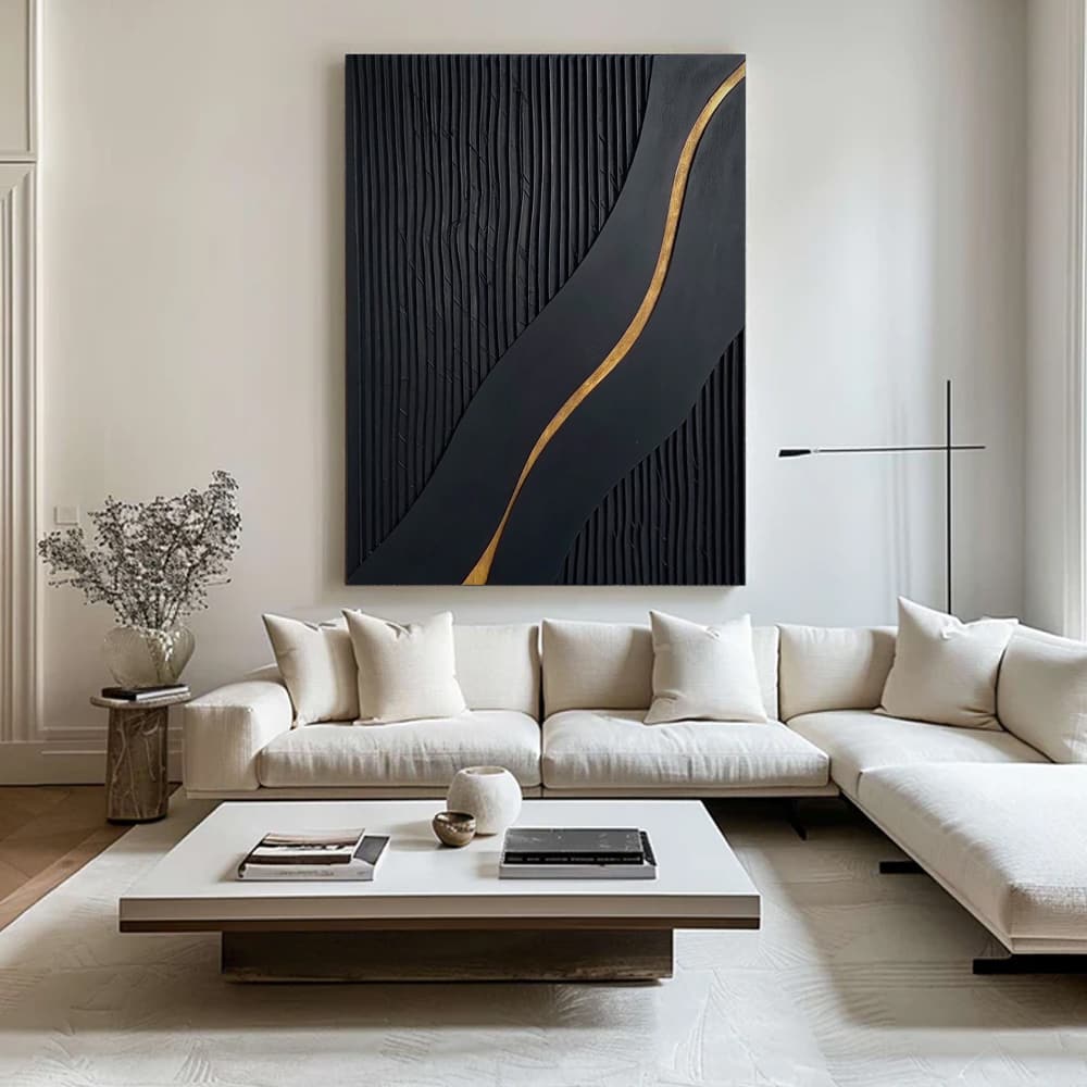 BLACK TEXTURED ART "GOLDEN PATH"