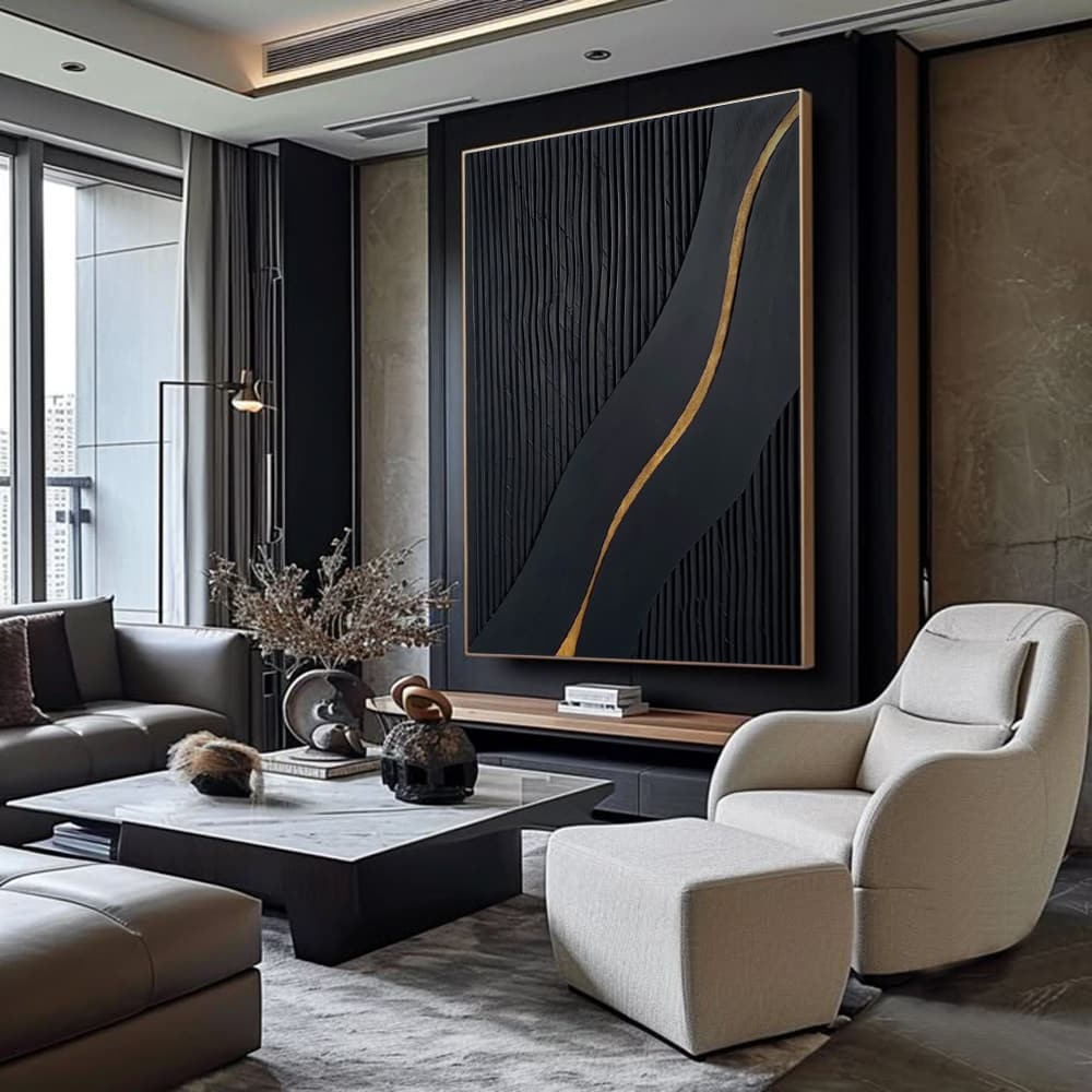 BLACK TEXTURED ART "GOLDEN PATH"