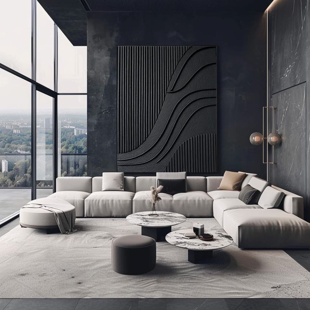 BLACK TEXTURED ART "DEEP CURRENTS"