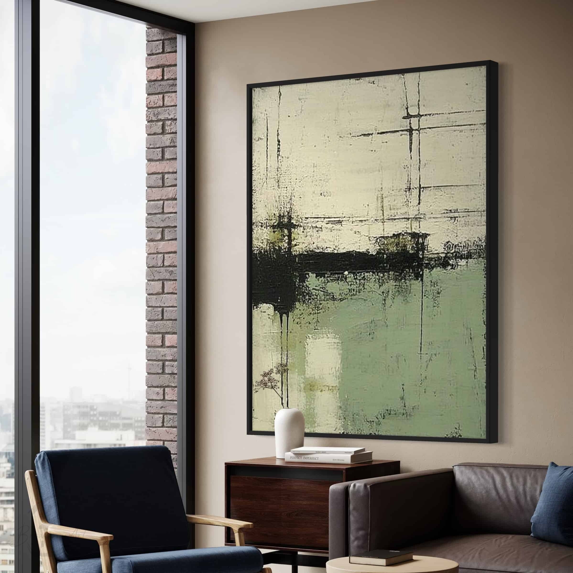 GREEN ABSTRACT ART "DISTANT SHORES"