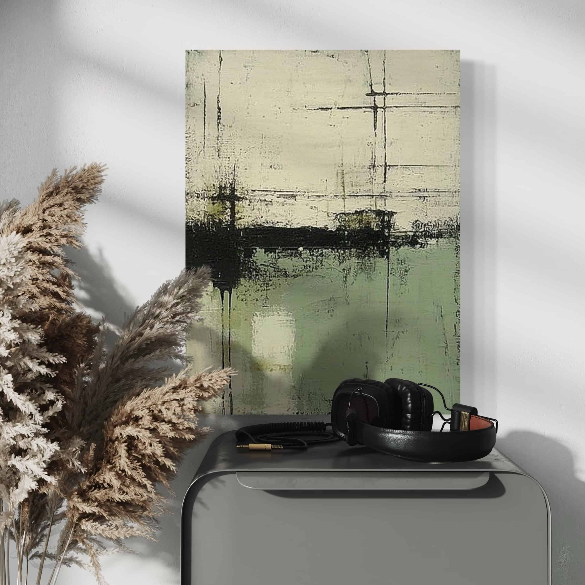 GREEN ABSTRACT ART "DISTANT SHORES"