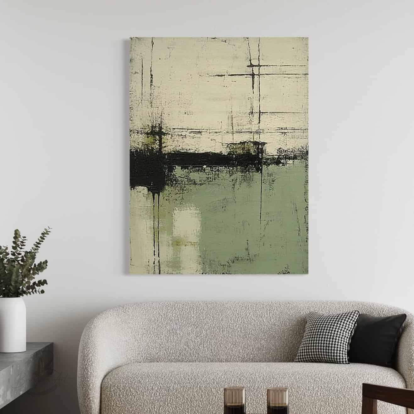GREEN ABSTRACT ART "DISTANT SHORES"