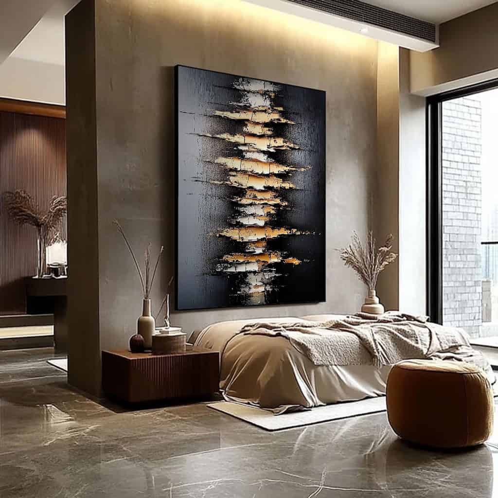 BLACK TEXTURED ART "FRACTURED CORE"
