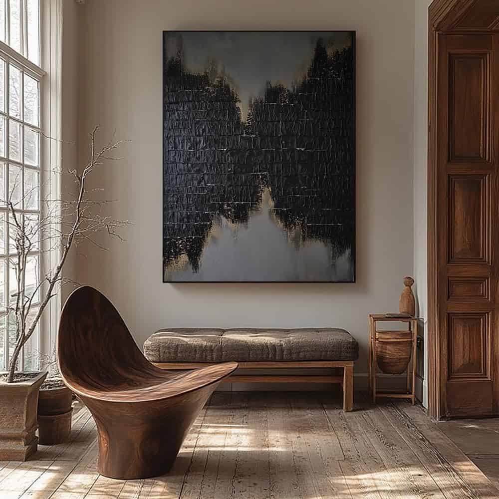 BLACK TEXTURED ART "GILDED FRACTURE"