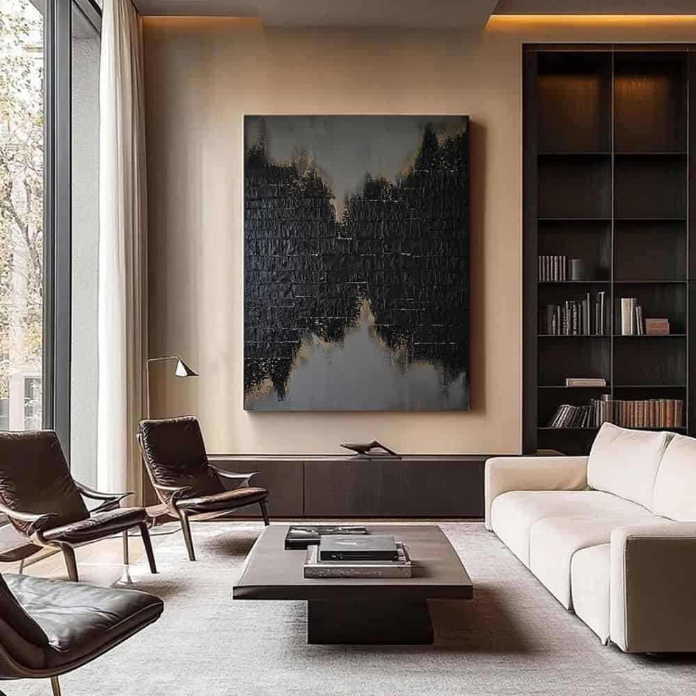 BLACK TEXTURED ART "GILDED FRACTURE"