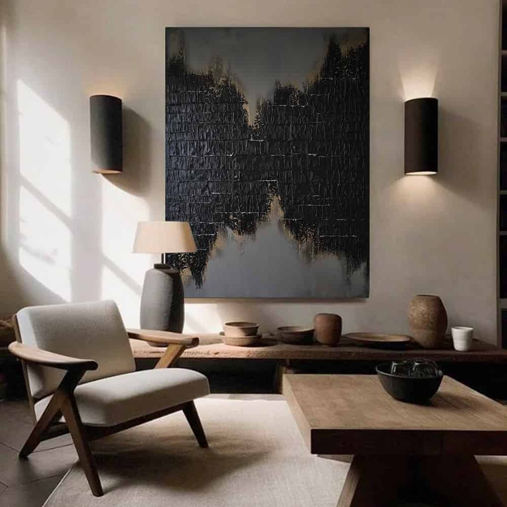 BLACK TEXTURED ART "GILDED FRACTURE"