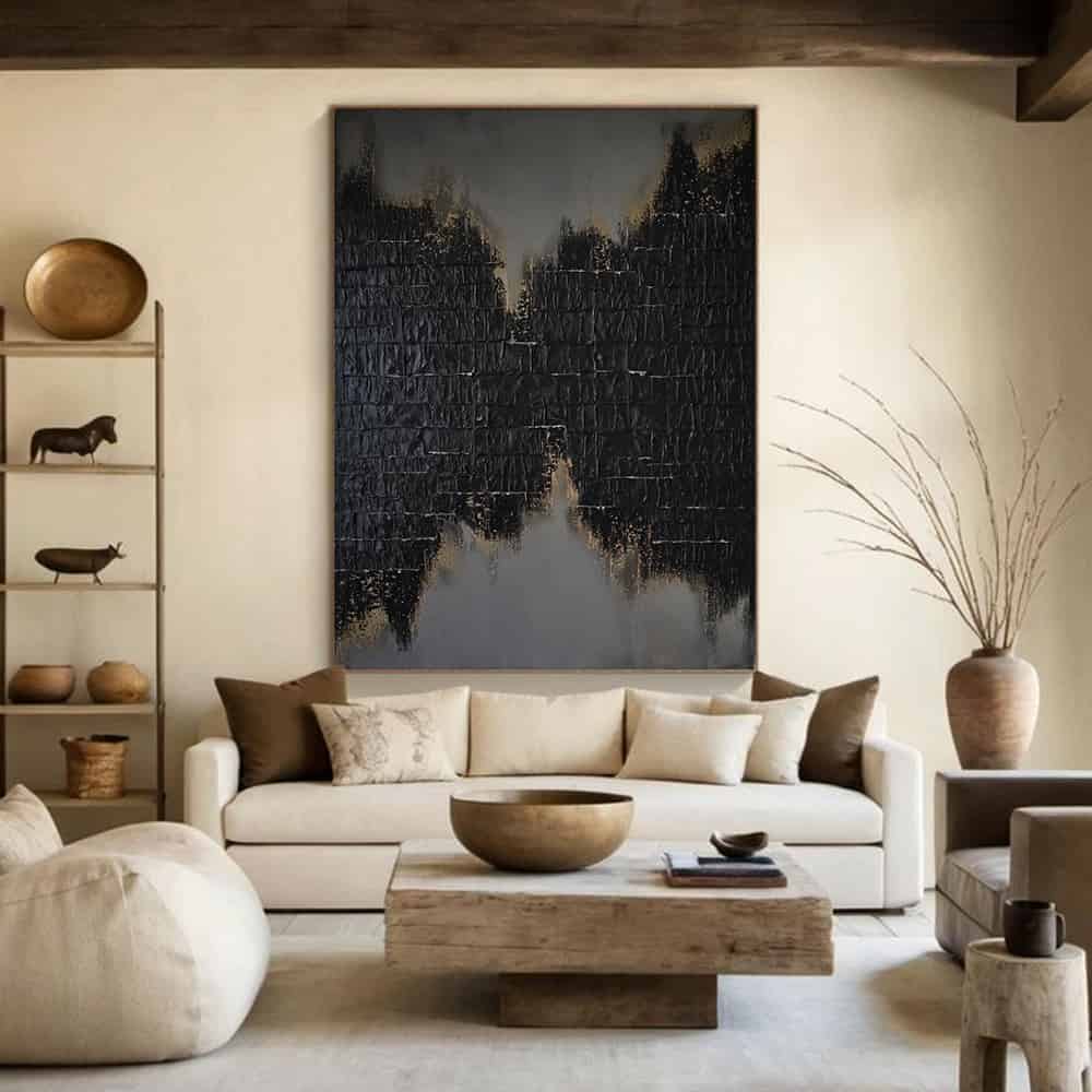 BLACK TEXTURED ART "GILDED FRACTURE"