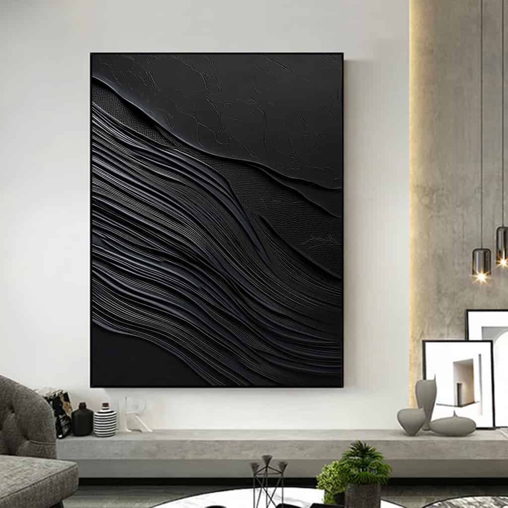 BLACK TEXTURED ART "OBSIDIAN FLOW"