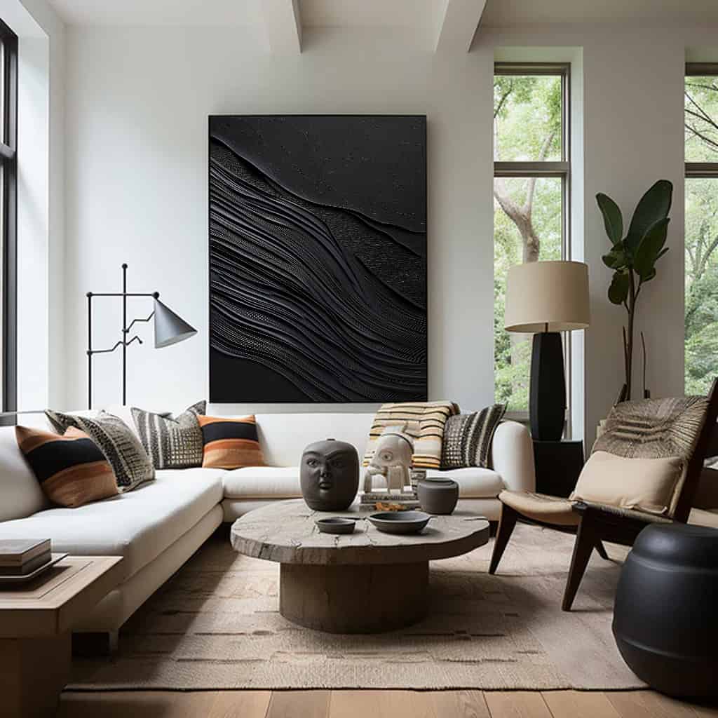 BLACK TEXTURED ART "OBSIDIAN FLOW"
