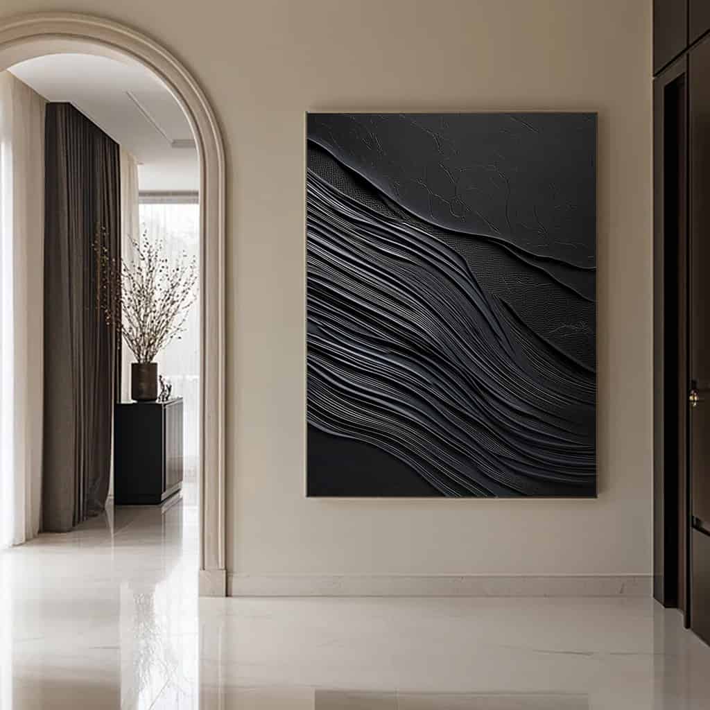 BLACK TEXTURED ART "OBSIDIAN FLOW"