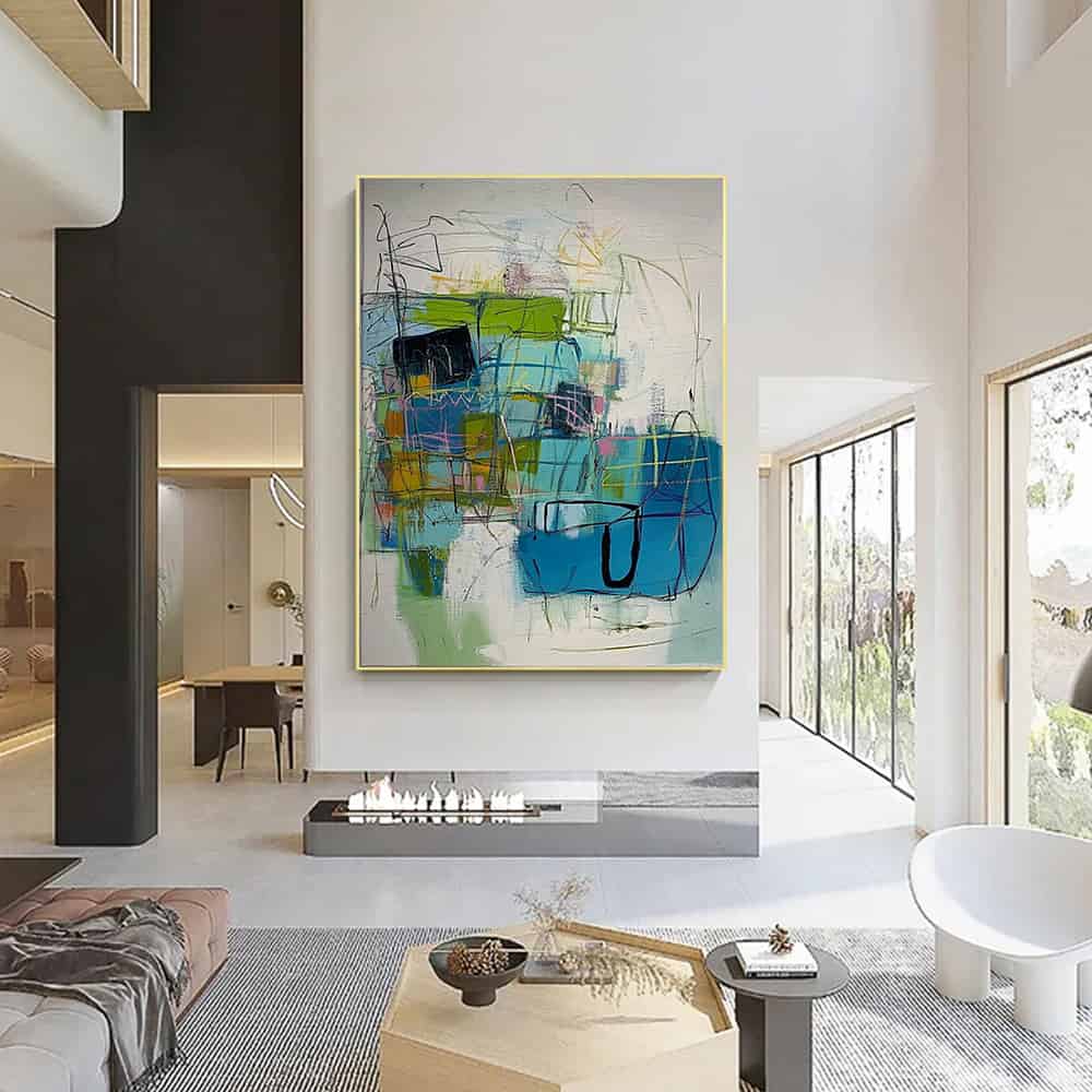 COLOR ABSTRACT ART "PLAYFUL BLUEPRINT"