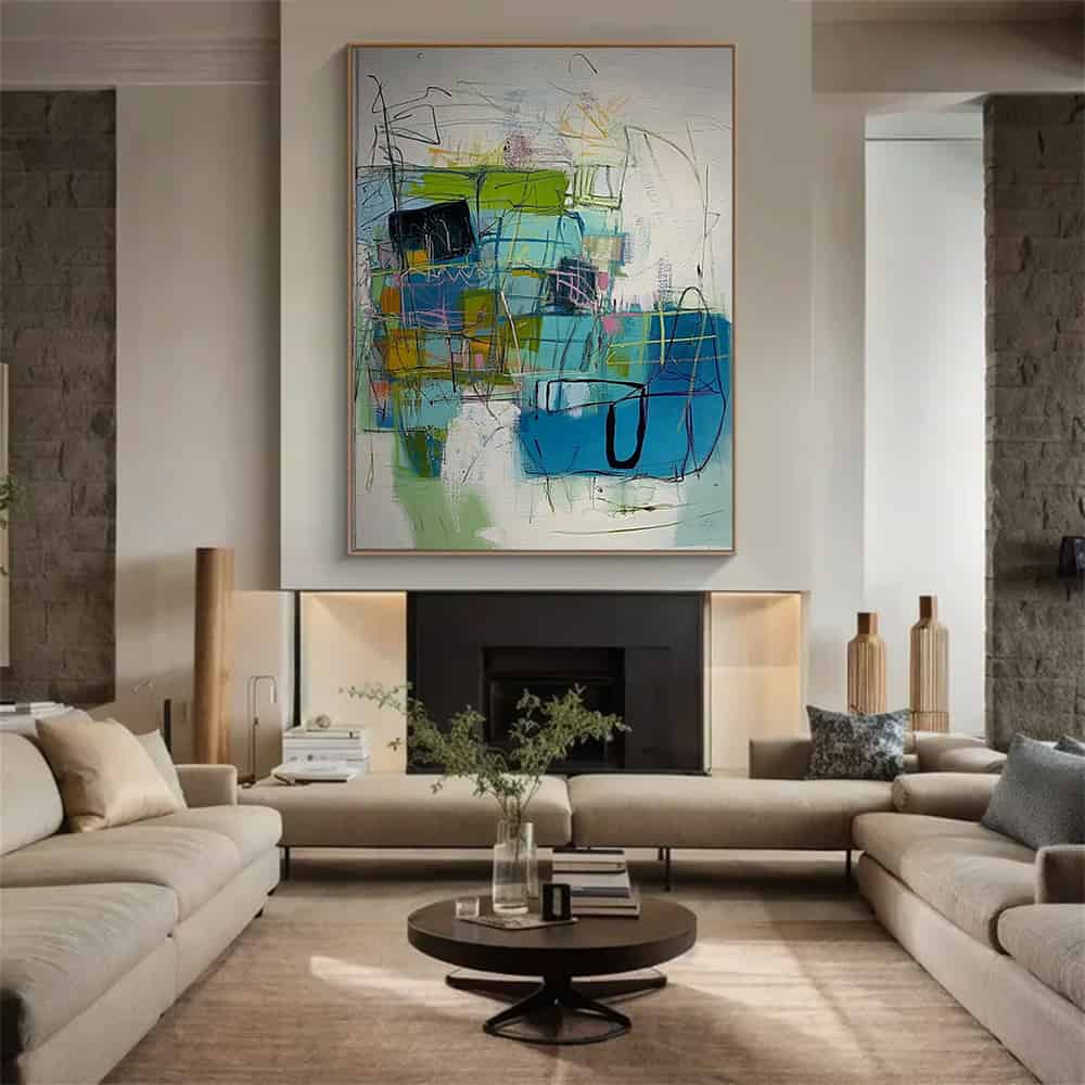 COLOR ABSTRACT ART "PLAYFUL BLUEPRINT"