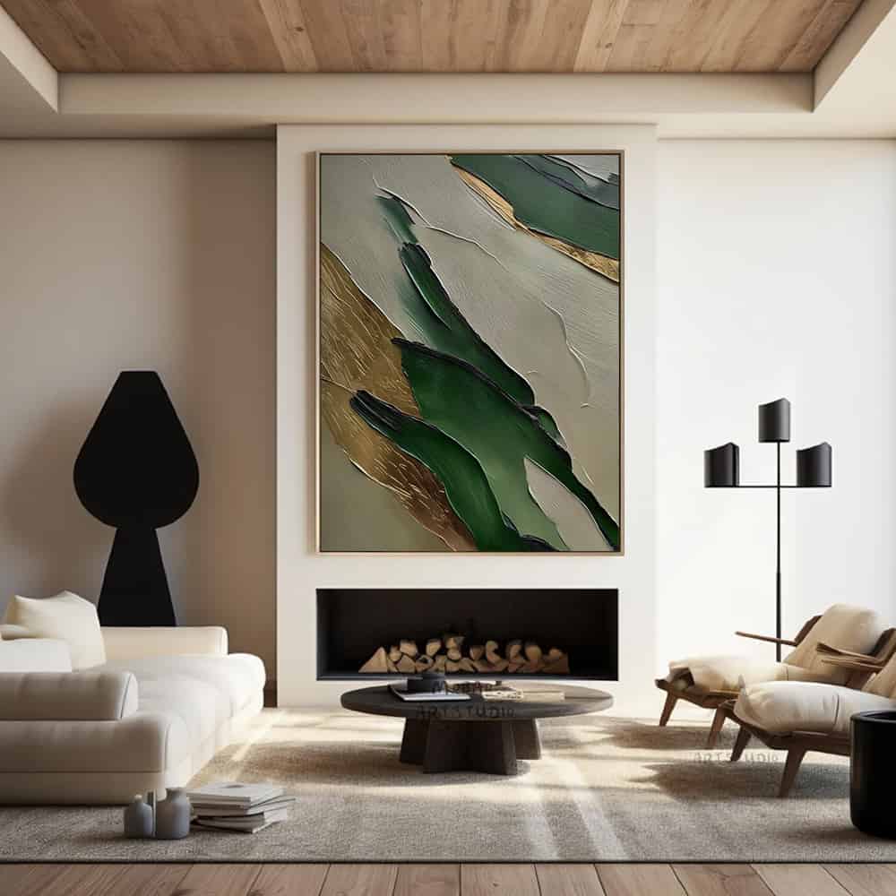 GREEN ABSTRACT ART "GILDED STRATA"