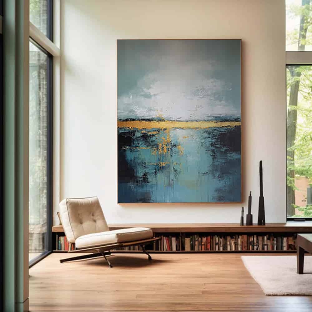 GREEN ABSTRACT ART "GOLDEN HORIZON"