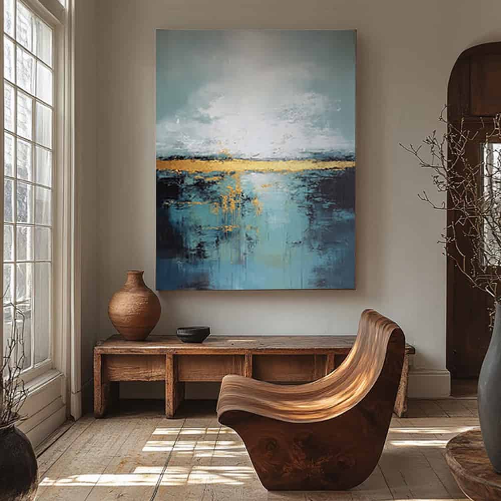 GREEN ABSTRACT ART "GOLDEN HORIZON"