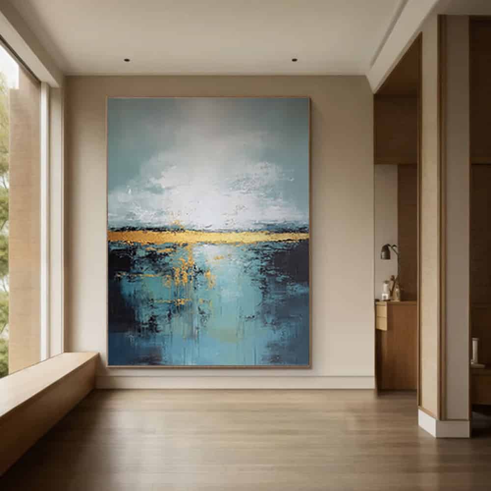 GREEN ABSTRACT ART "GOLDEN HORIZON"