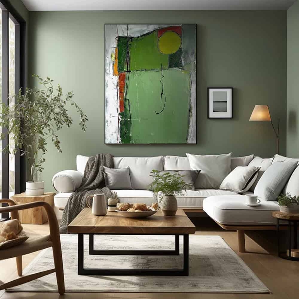 GREEN ABSTRACT ART "ORCHARD SKETCH"