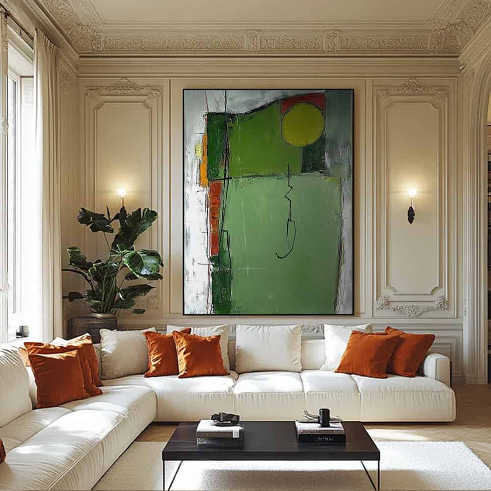 GREEN ABSTRACT ART "ORCHARD SKETCH"