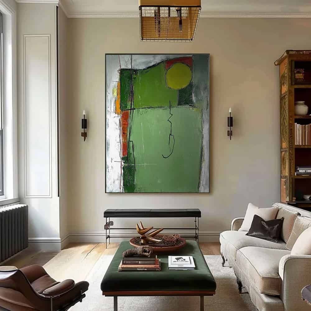 GREEN ABSTRACT ART "ORCHARD SKETCH"
