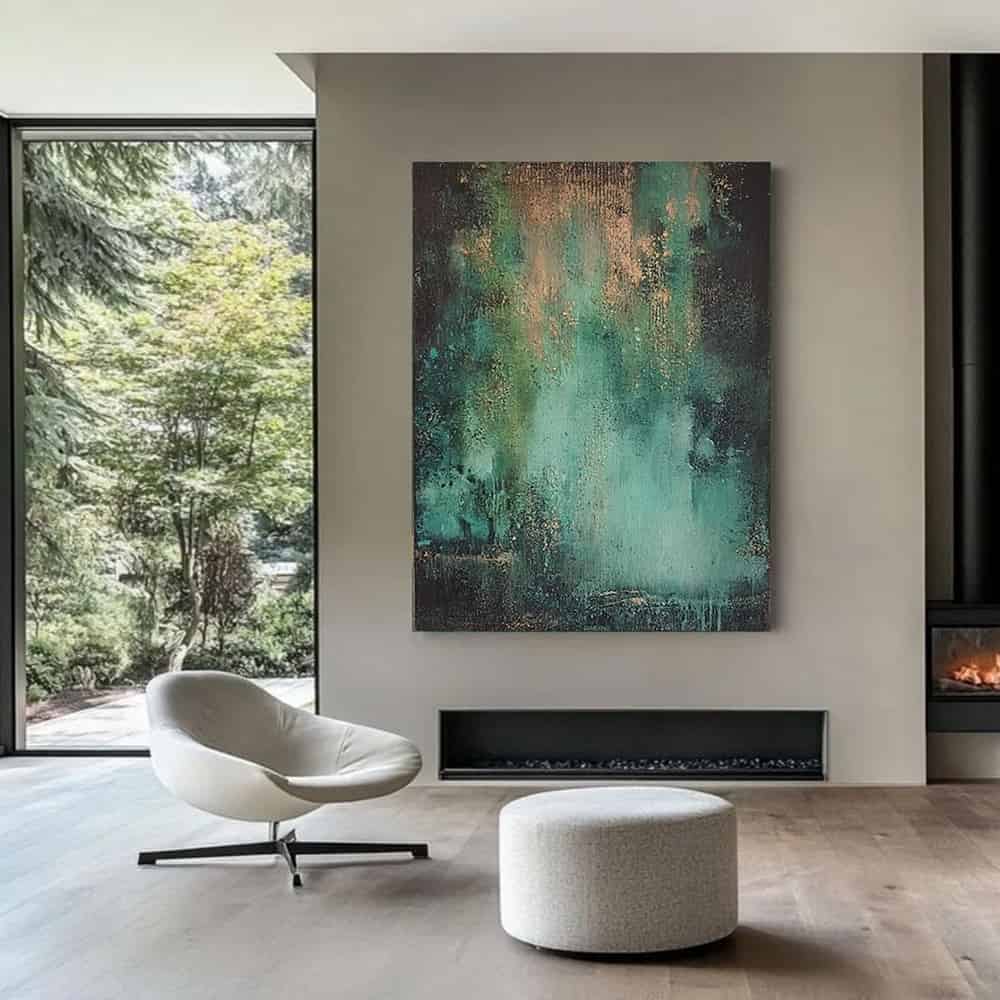 GREEN ABSTRACT ART "PATINA CASCADE"