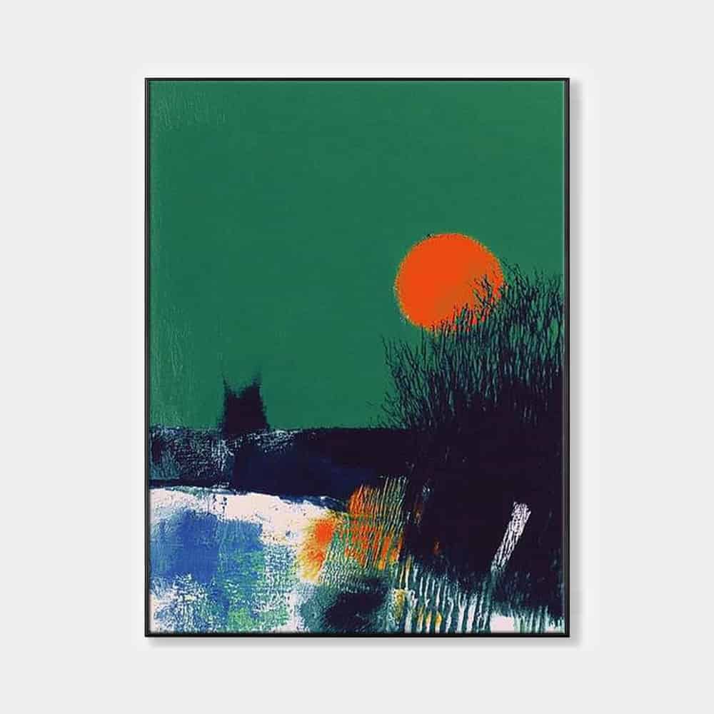 GREEN ABSTRACT ART "SCARLET SUN"