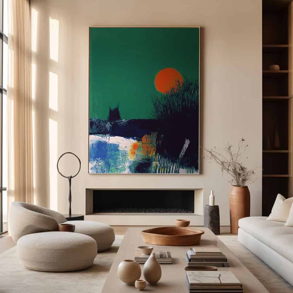 GREEN ABSTRACT ART "SCARLET SUN"