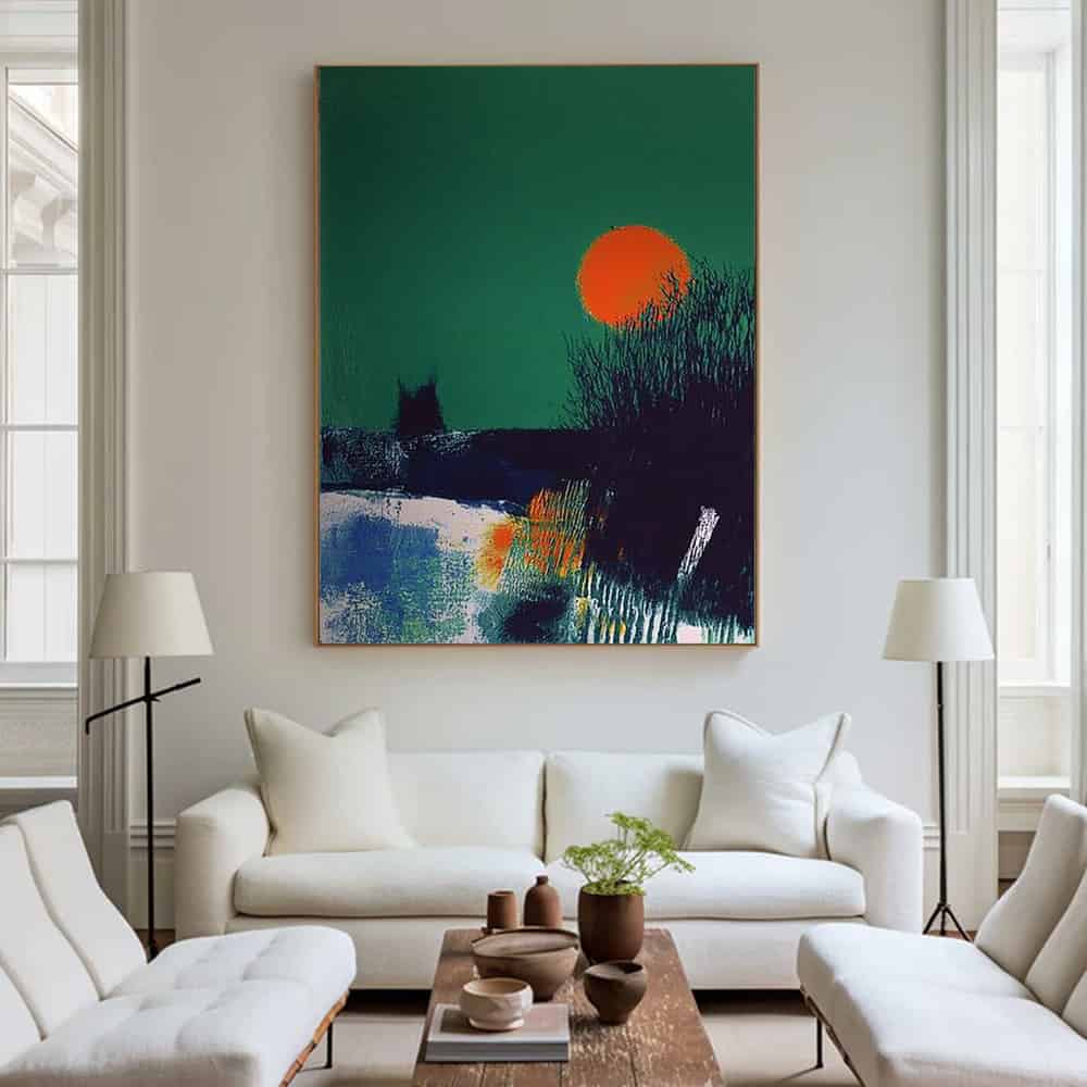 GREEN ABSTRACT ART "SCARLET SUN"