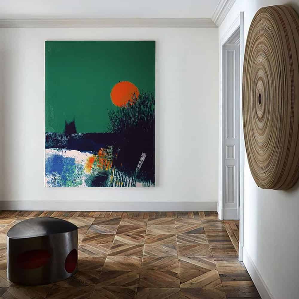 GREEN ABSTRACT ART "SCARLET SUN"