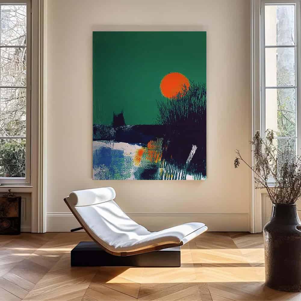 GREEN ABSTRACT ART "SCARLET SUN"