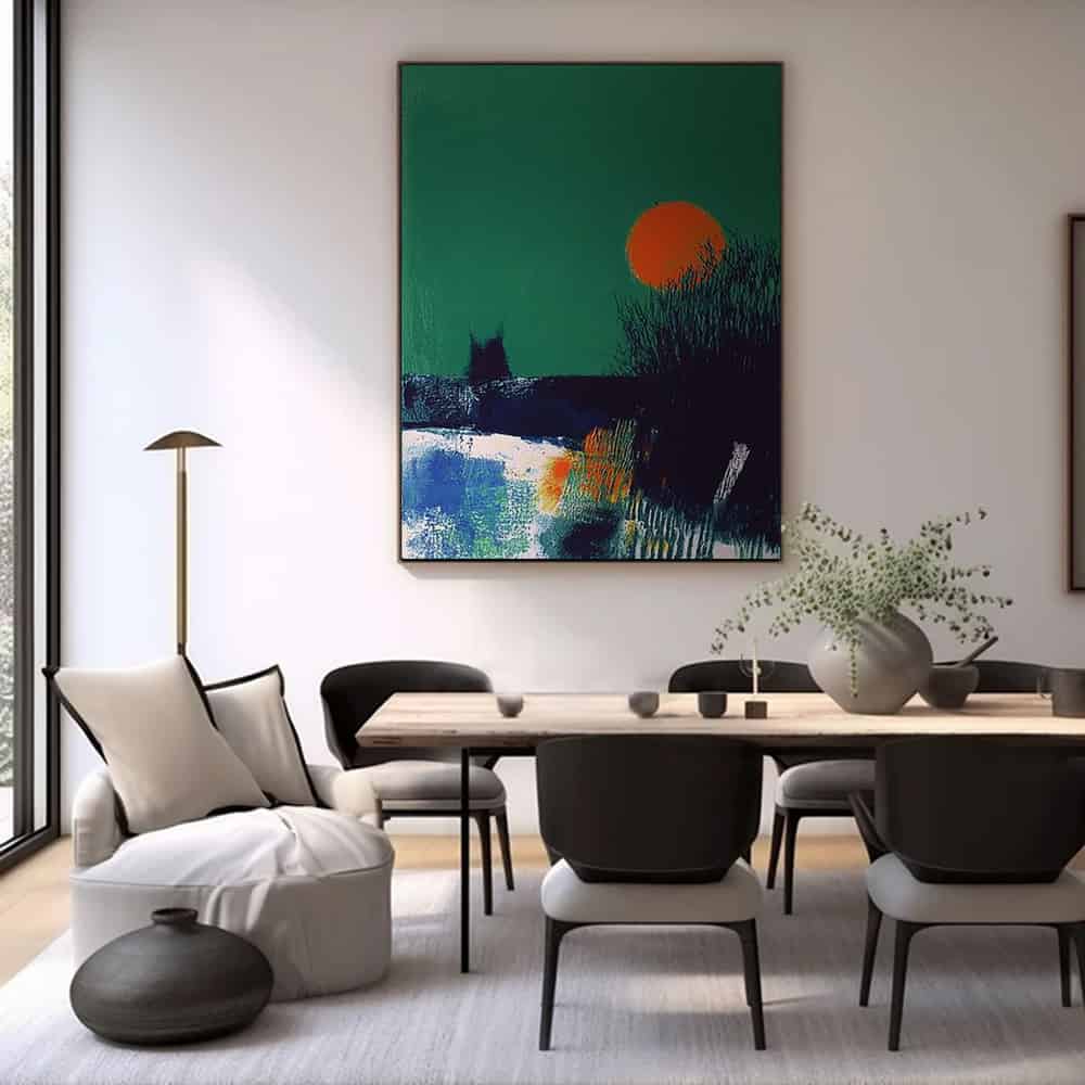 GREEN ABSTRACT ART "SCARLET SUN"