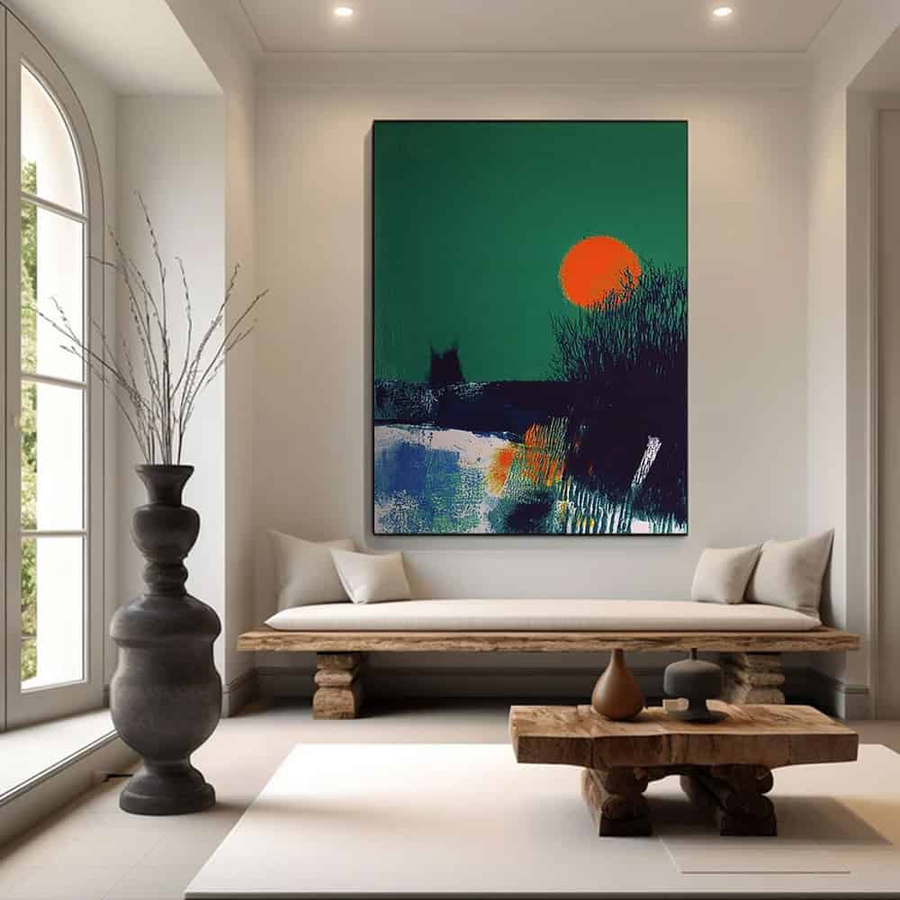 GREEN ABSTRACT ART "SCARLET SUN"