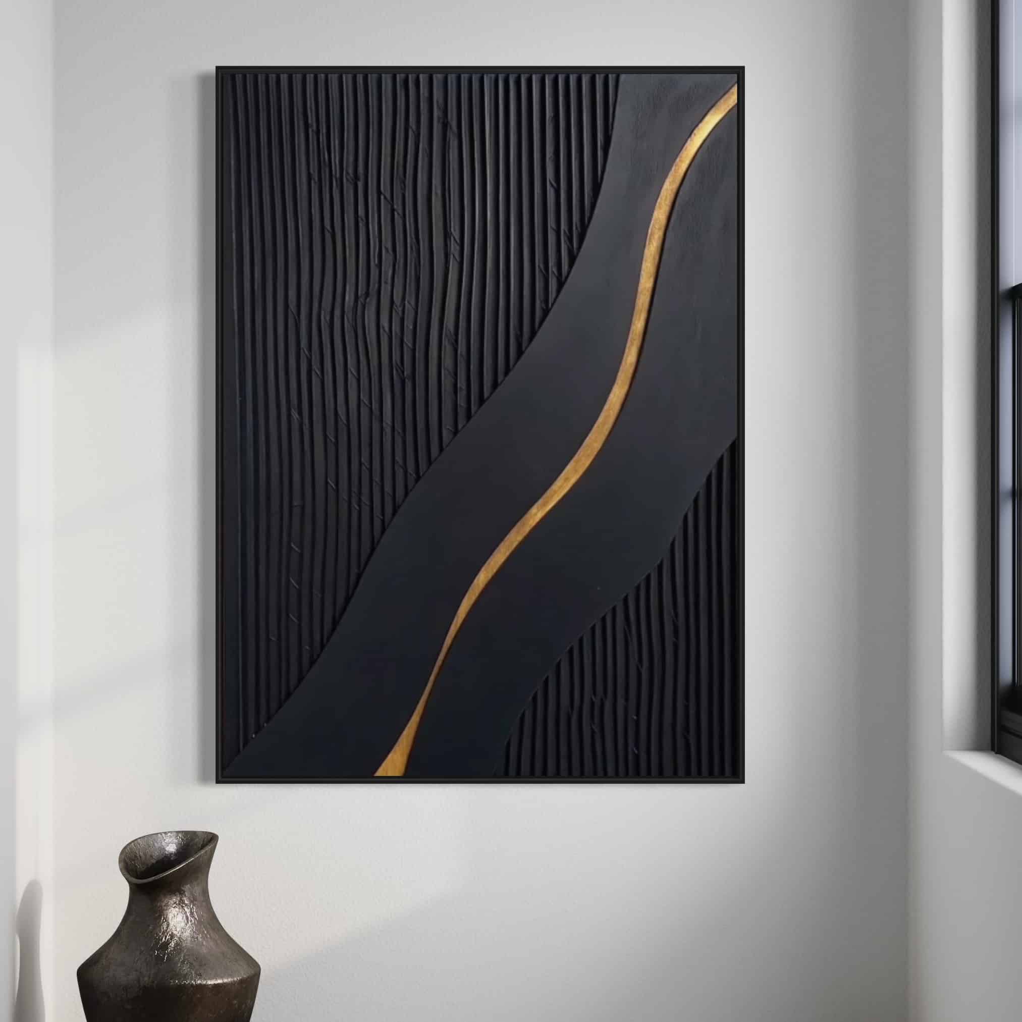 BLACK TEXTURED ART "GOLDEN PATH"