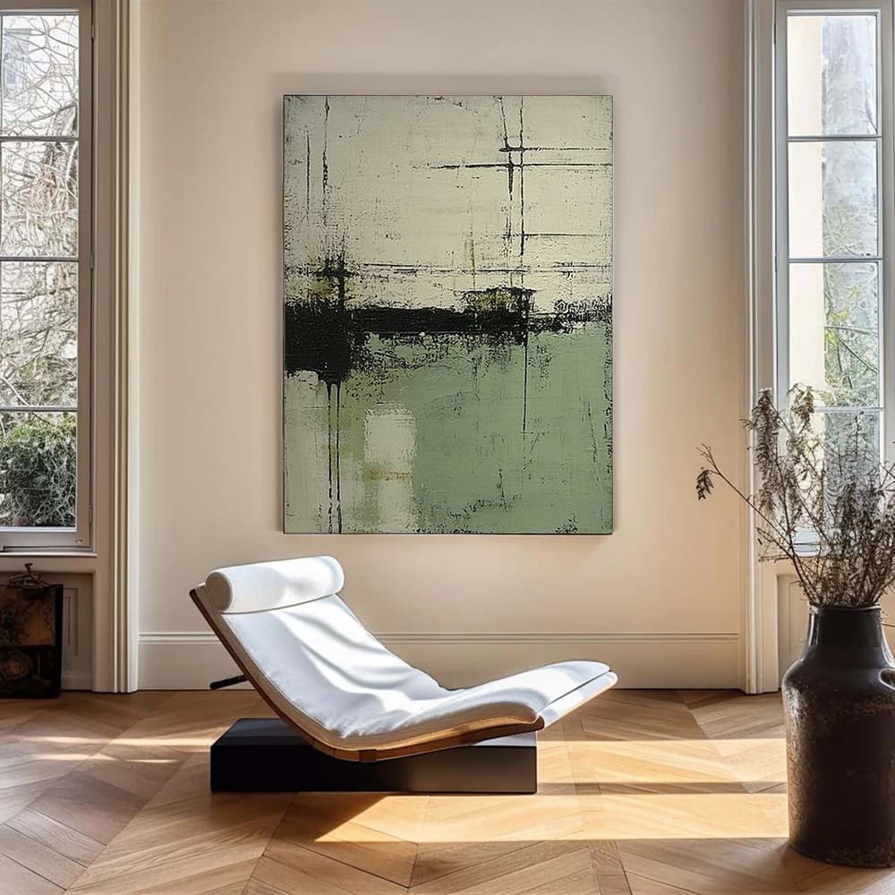 GREEN ABSTRACT ART "DISTANT SHORES"