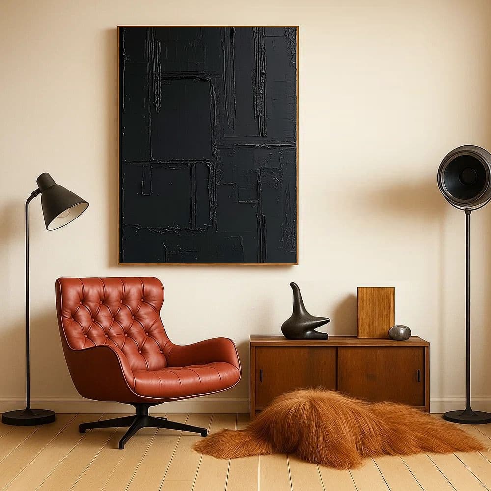 BLACK TEXTURED ART "MIDNIGHT MAZE"