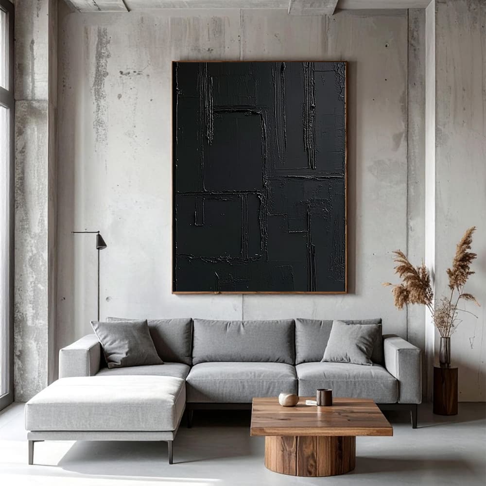 BLACK TEXTURED ART "MIDNIGHT MAZE"