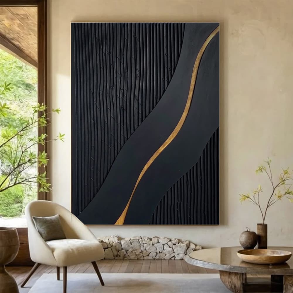 BLACK TEXTURED ART "GOLDEN PATH"