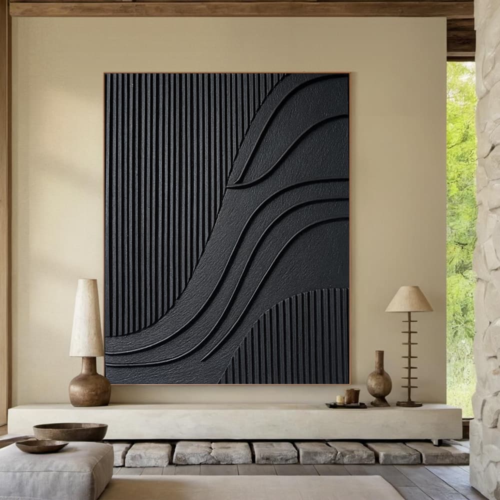 BLACK TEXTURED ART "DEEP CURRENTS"