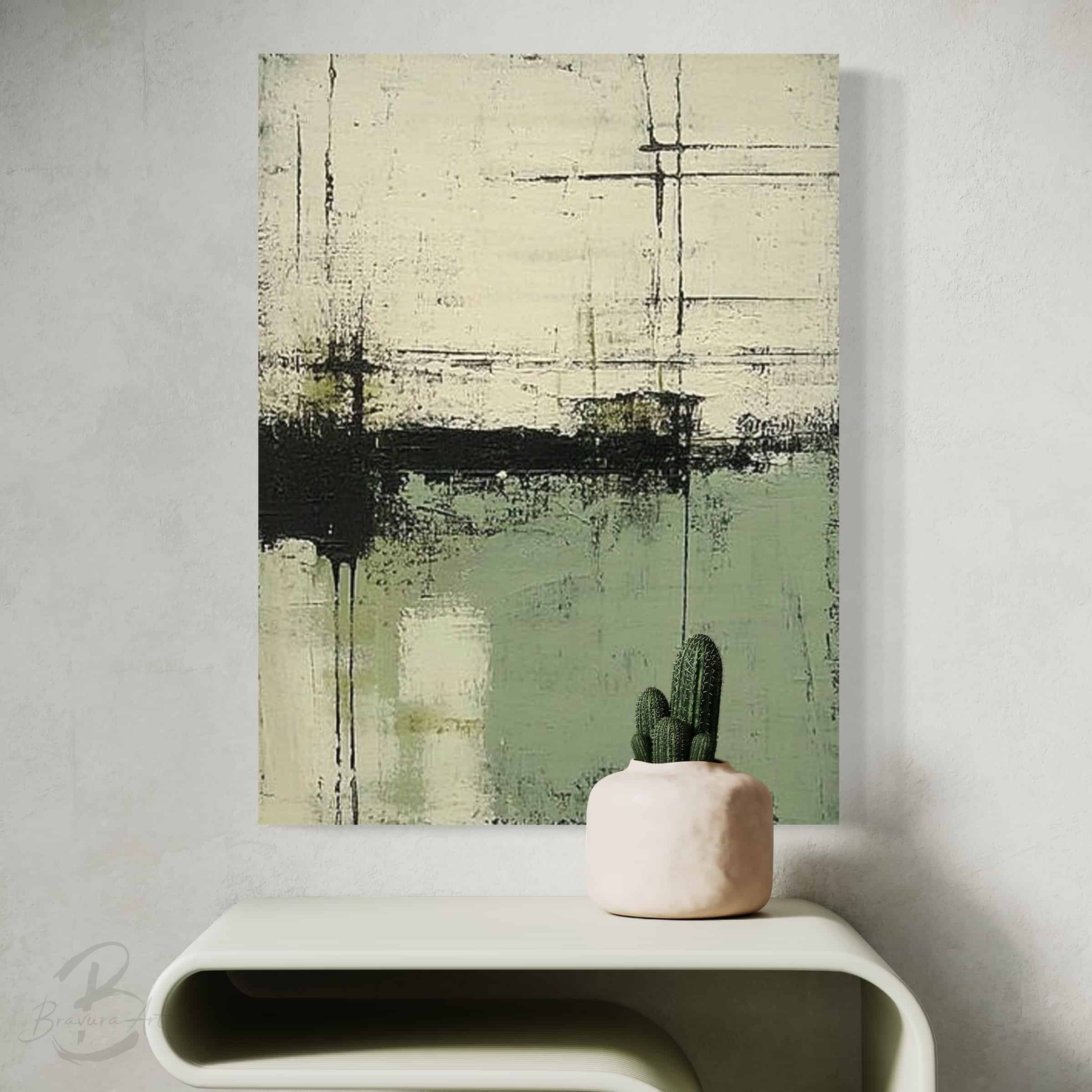 GREEN ABSTRACT ART "DISTANT SHORES"