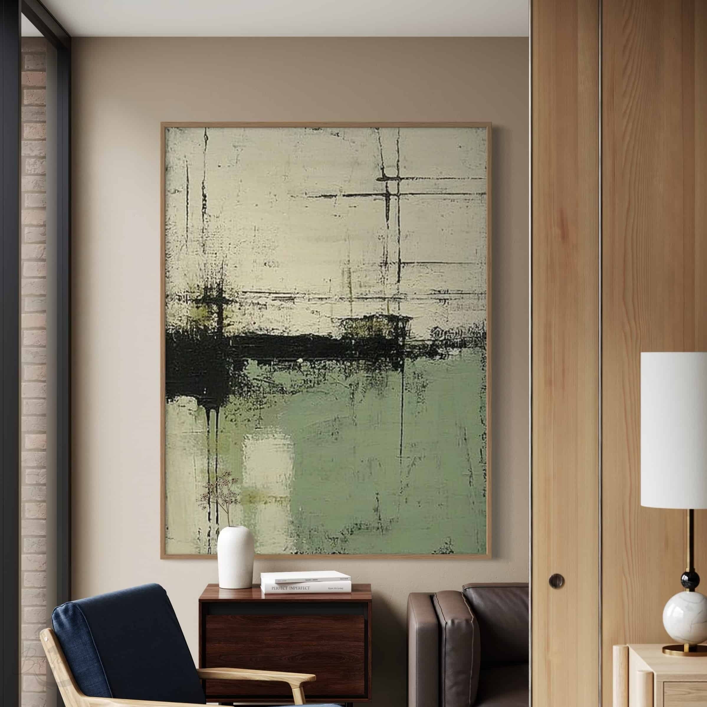 GREEN ABSTRACT ART "DISTANT SHORES"