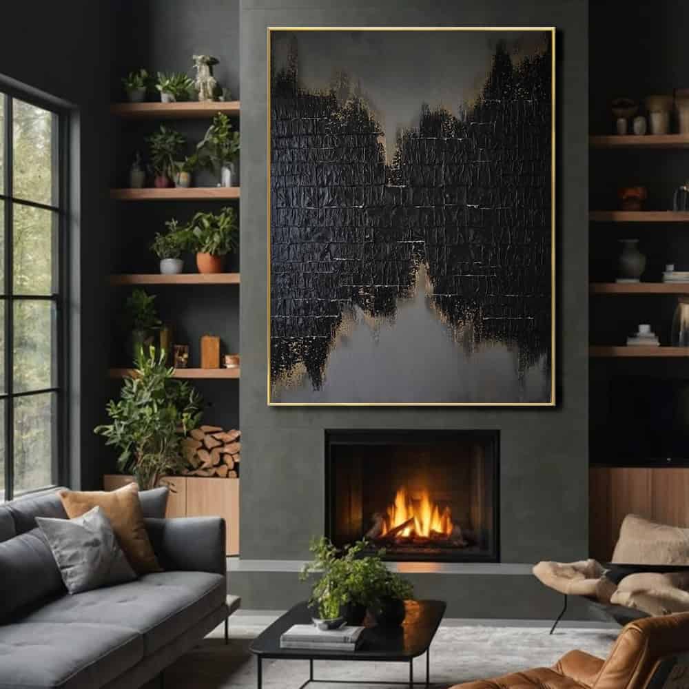 BLACK TEXTURED ART "GILDED FRACTURE"