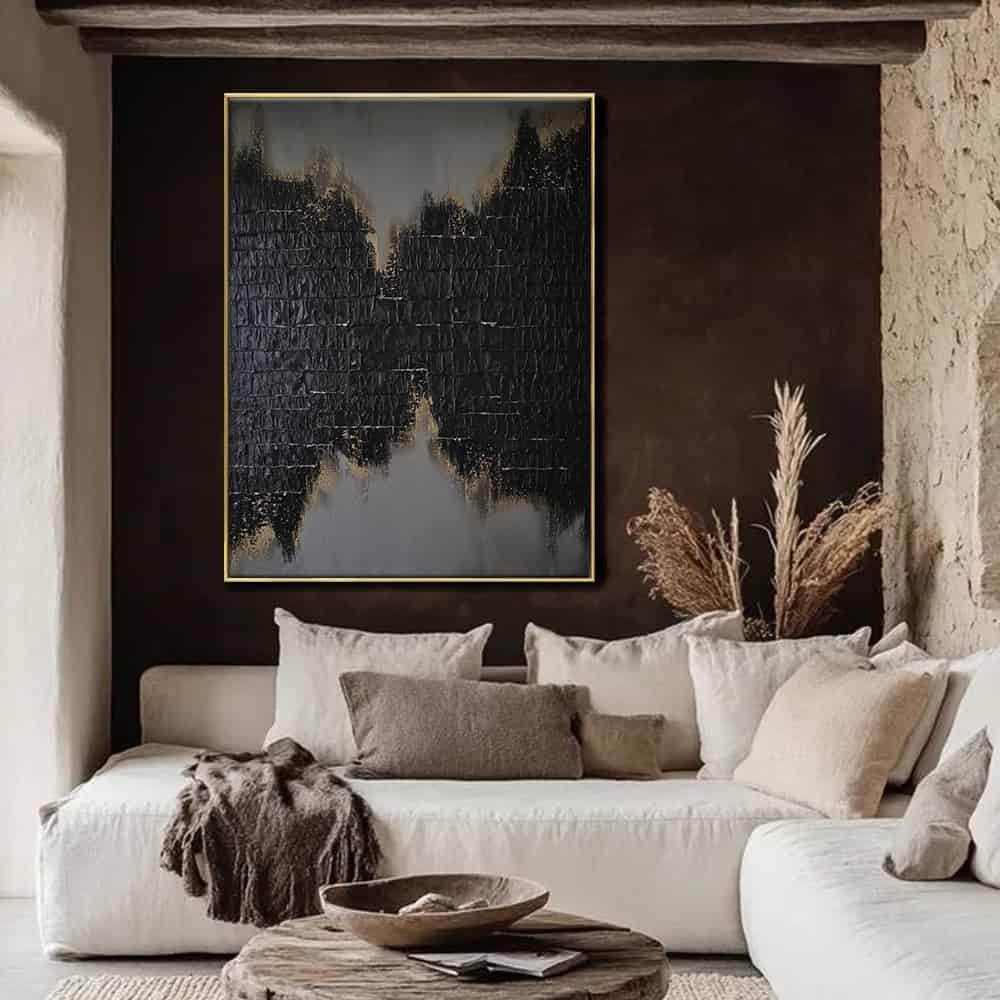 BLACK TEXTURED ART "GILDED FRACTURE"