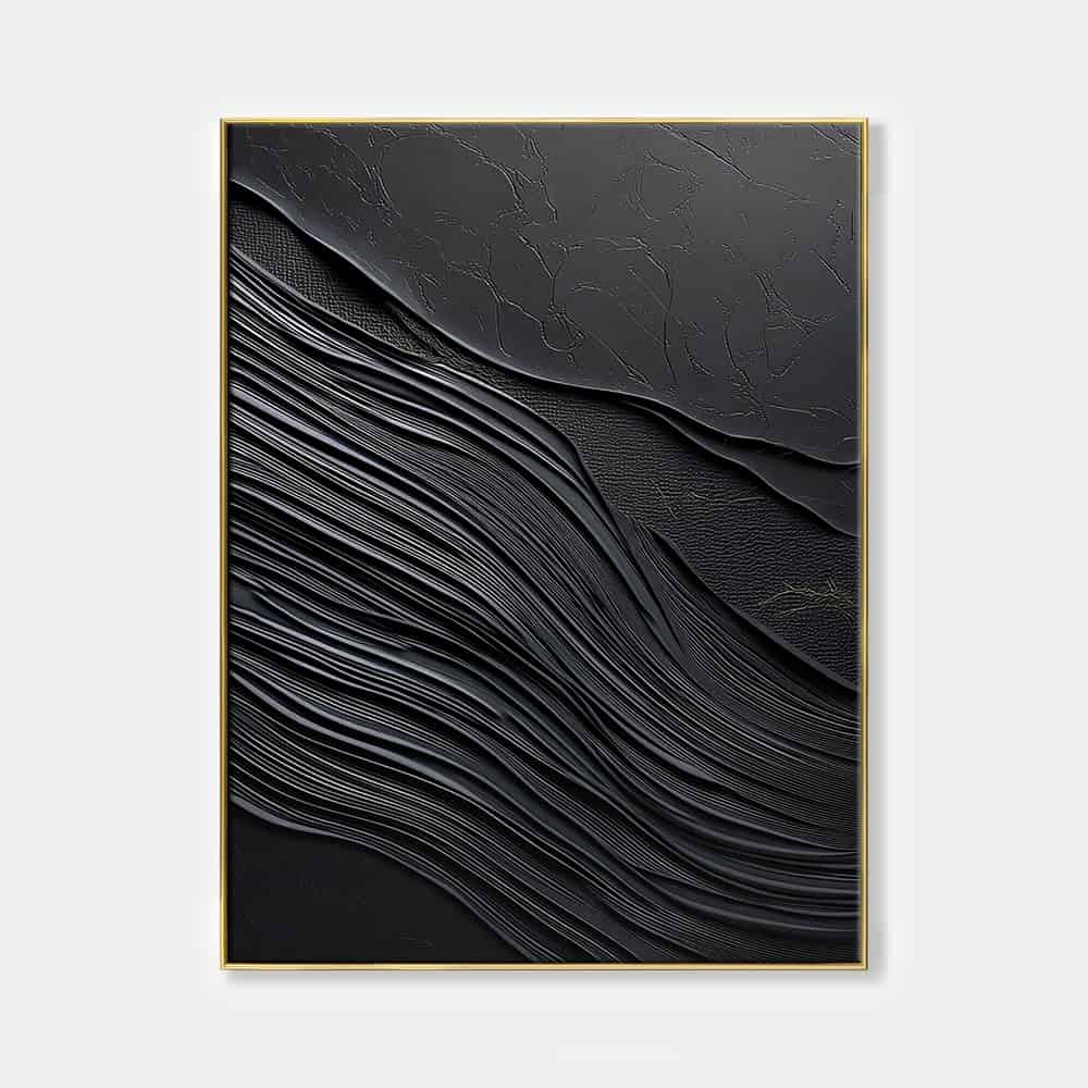 BLACK TEXTURED ART "OBSIDIAN FLOW"