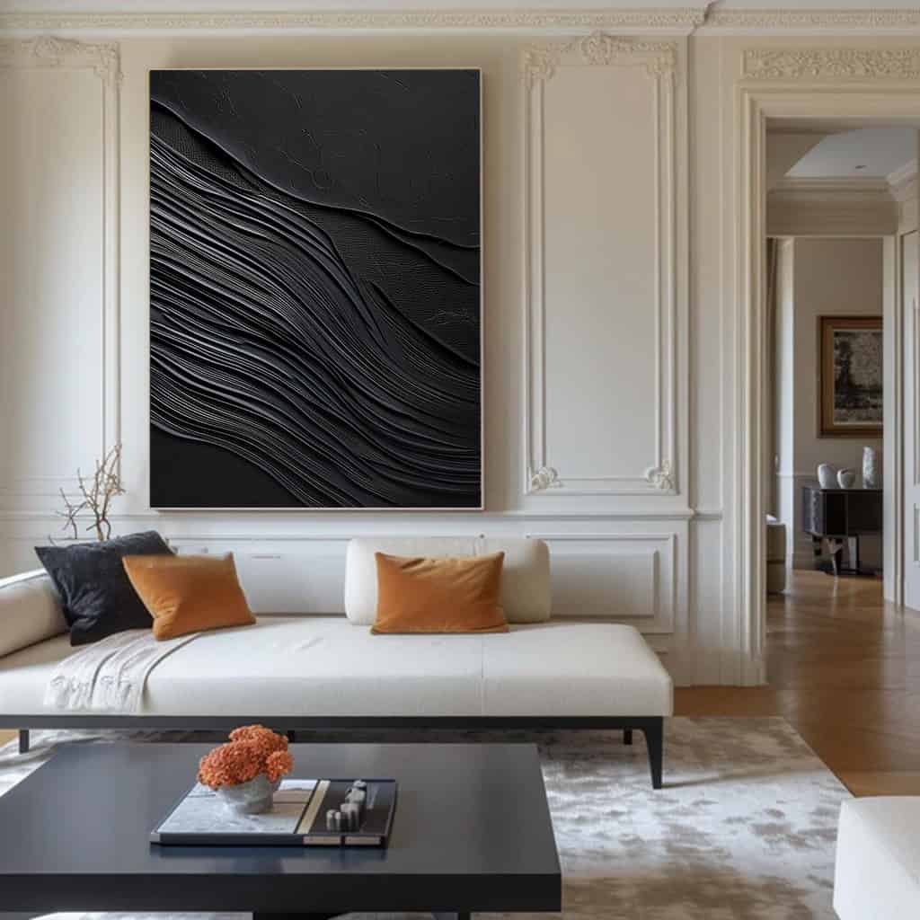 BLACK TEXTURED ART "OBSIDIAN FLOW"