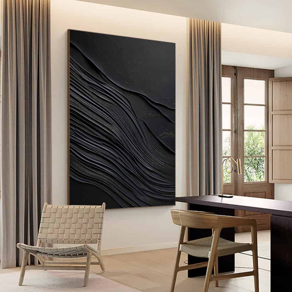 BLACK TEXTURED ART "OBSIDIAN FLOW"