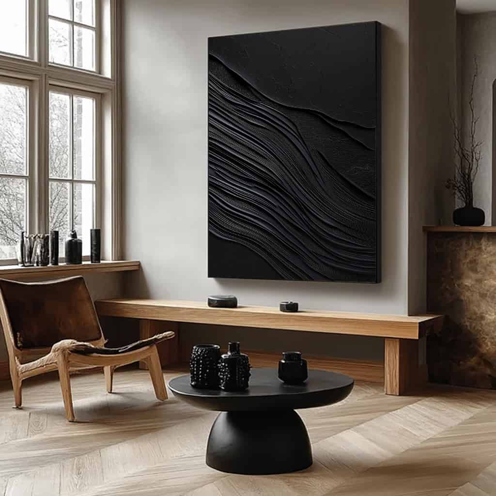 BLACK TEXTURED ART "OBSIDIAN FLOW"